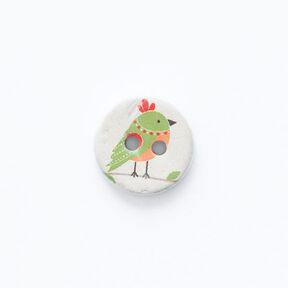 2-Hole Button with Bird Motif [ Ø 15 mm ] – offwhite/green, 