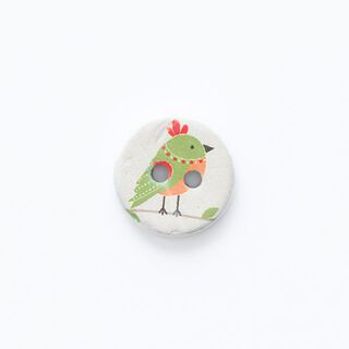 2-Hole Button with Bird Motif [ Ø 15 mm ] – offwhite/green, 