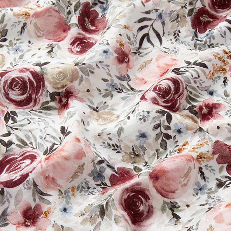 Double Gauze/Muslin Watercolour Roses Digital Print – white,  image number 3