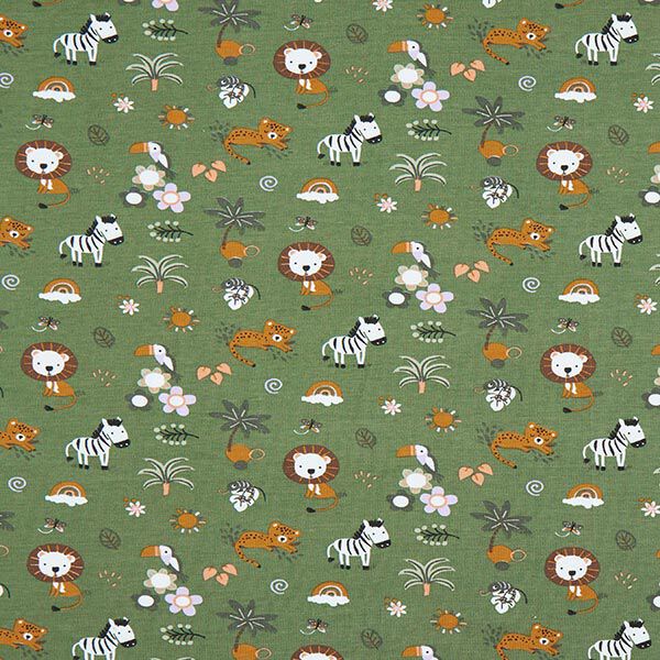 GOTS Cotton Jersey Cute Jungle Animals – pine,  image number 1
