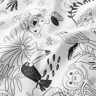 Cotton Poplin Colouring in fabric, parrots – white/black, 