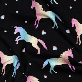 Cotton Jersey Rainbow Unicorns Digital Print | Poppy Fabrics – black, 