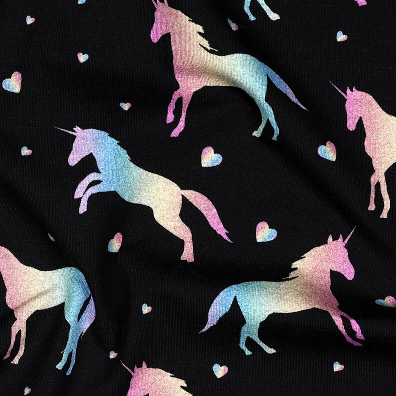 Cotton Jersey Rainbow Unicorns Digital Print | Poppy Fabrics – black, image number 2