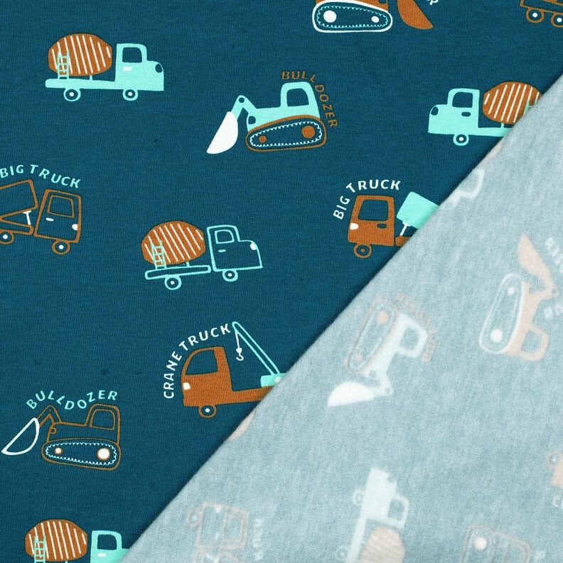 Brushed Sweatshirt Fabric Construction vehicles | Poppy Fabrics – ocean blue/eucalyptus,  image number 4