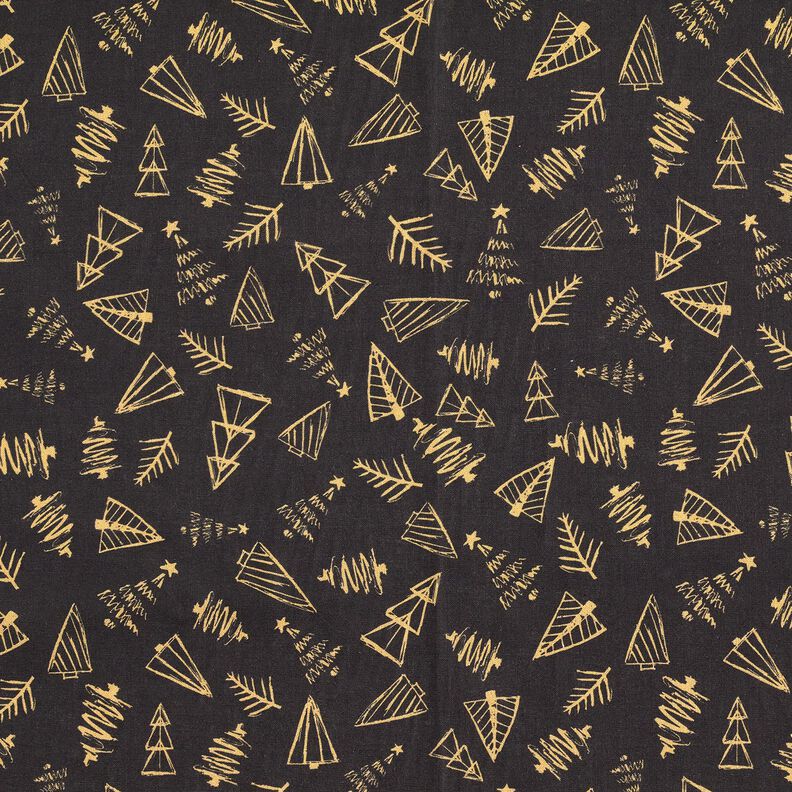 Cotton Cretonne elegant fir trees – black/gold,  image number 1
