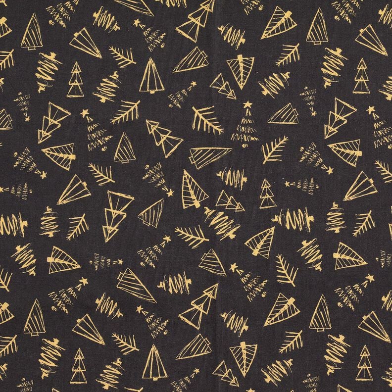 Cotton Cretonne elegant fir trees – black/gold, image number 1