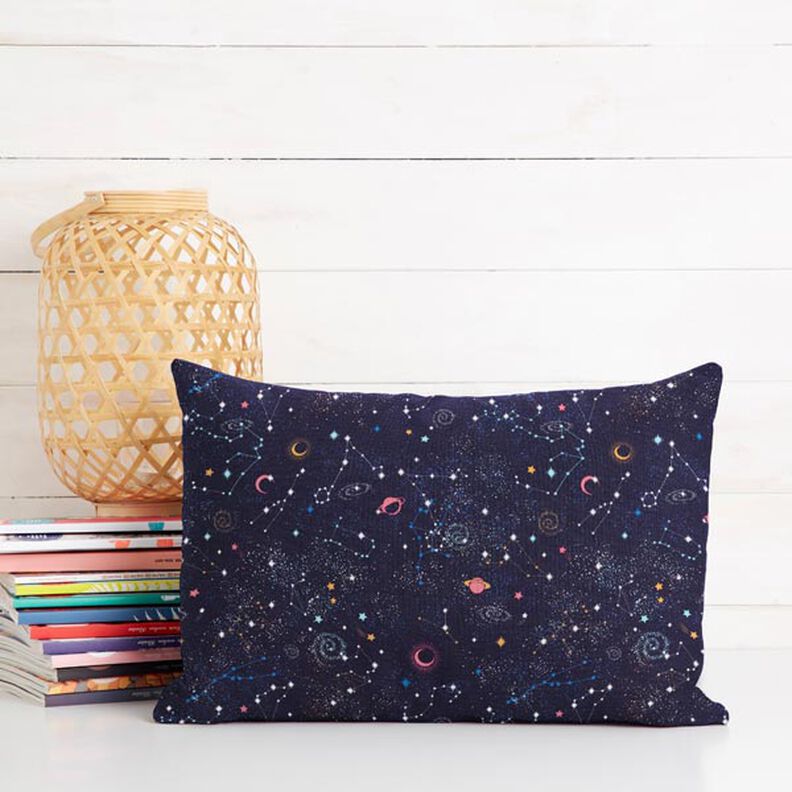 Decor Fabric Half Panama Colourful Universe – navy blue,  image number 7