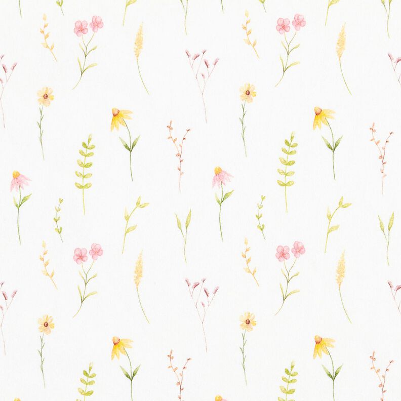Cotton Jersey watercolour meadow flowers Digital Print – ivory/dusky pink,  image number 1