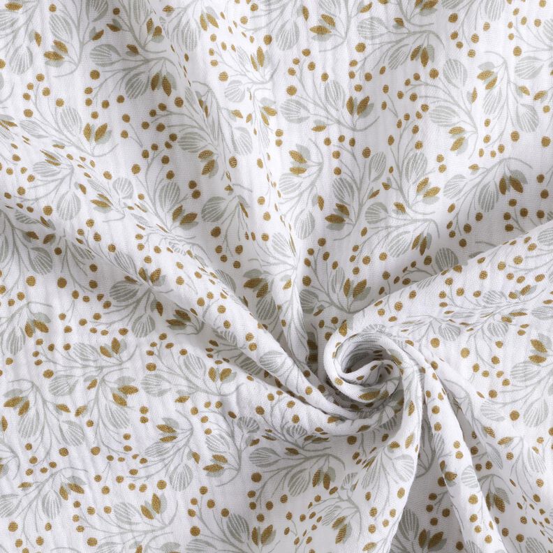 Double Gauze/Muslin Abstract Floral Print – white/yellow olive,  image number 3