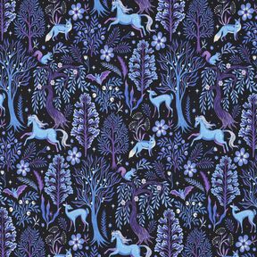 French Terry Fairytale forest Digital Print | Poppy Fabrics – blue-black/red lilac, 