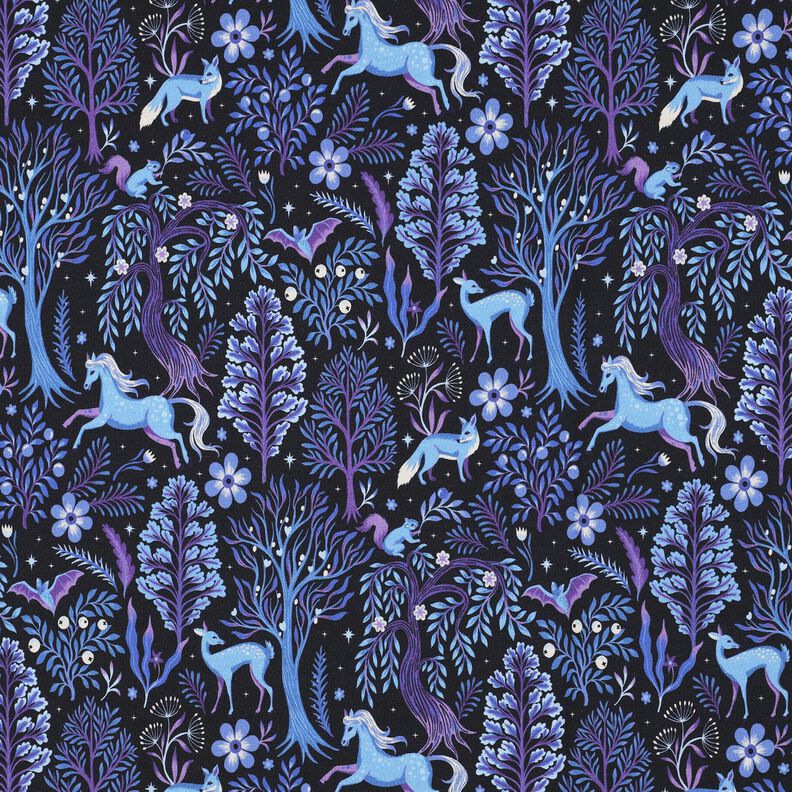 French Terry Fairytale forest Digital Print | Poppy Fabrics – blue-black/red lilac,  image number 1