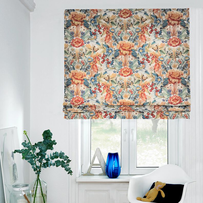 Decor Fabric Half Panama flowers and berries – natural/caramel,  image number 6