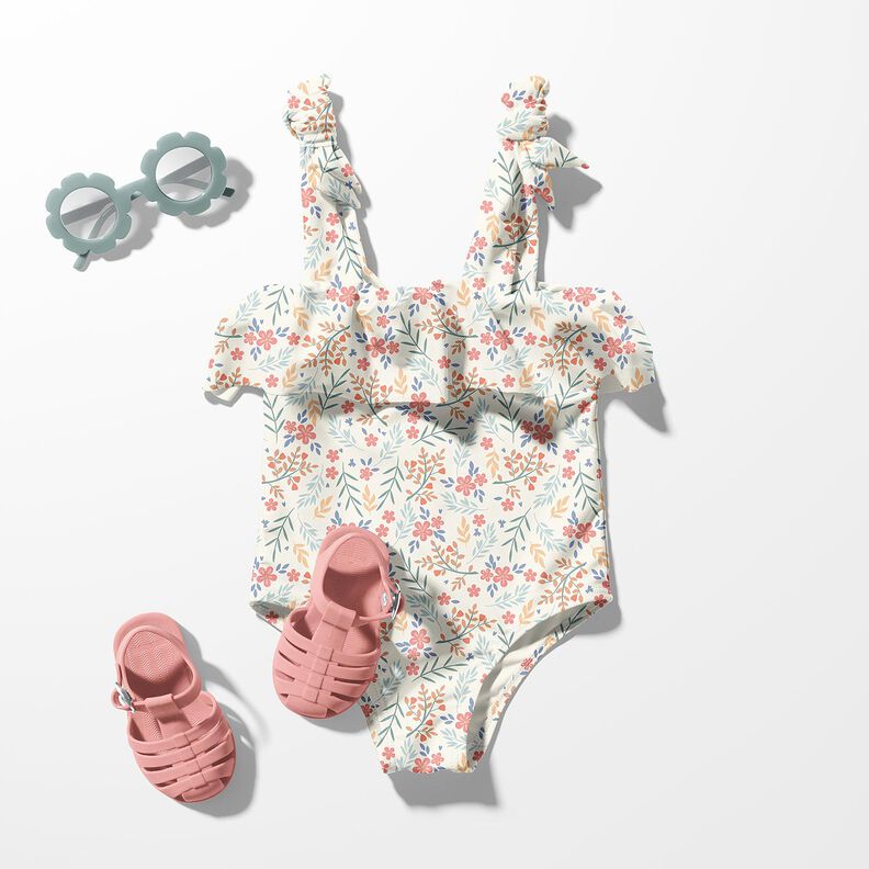 Swimsuit Fabric UPF50 flower tendrils – offwhite/rose gold,  image number 5