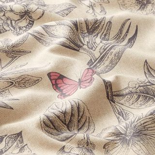 Decor Fabric Half Panama butterflies – natural/black, 