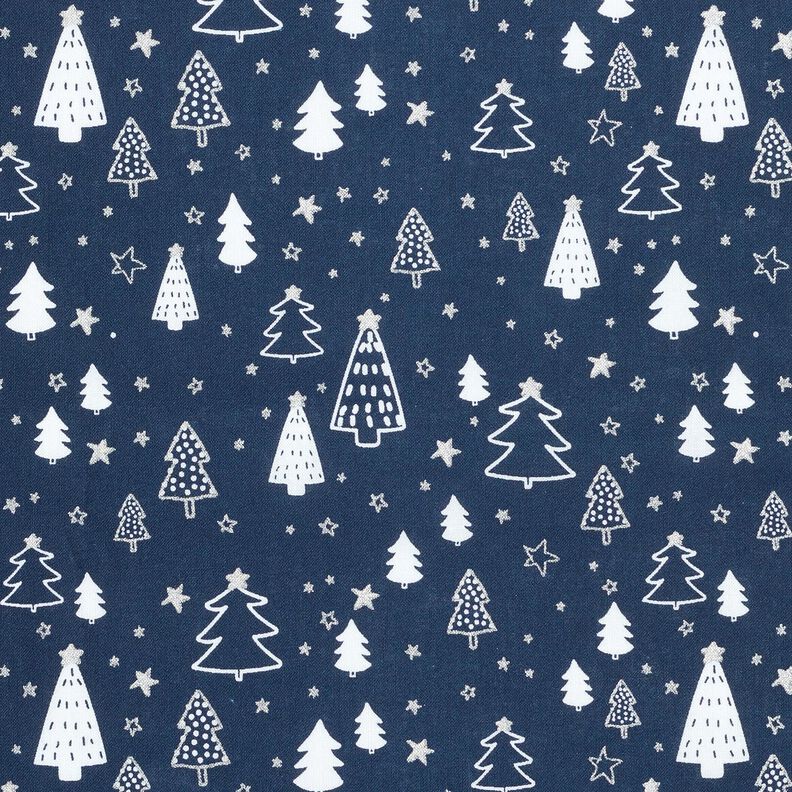 Cotton Poplin small Christmas trees – navy blue/white,  image number 1