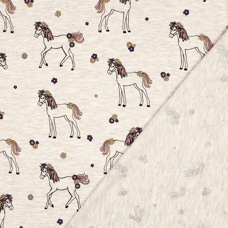 Cotton Jersey Glittery flower horse | Poppy Fabrics – natural/gold,  image number 4