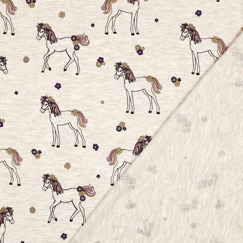 Cotton Jersey Glittery flower horse | Poppy Fabrics – natural/gold, image number 4