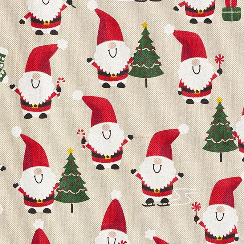 Decorative fabric half Panama cheerful Santa Clauses – natural,  image number 6