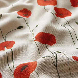 Decor Fabric Half Panama Large Poppies – carmine/natural, 