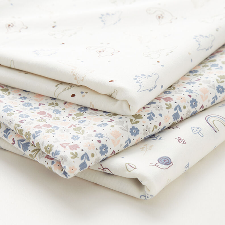 Cotton Jersey snails, mushrooms and rainbows – offwhite,  image number 5