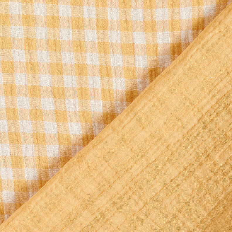 Double Gauze/Muslin Yarn dyed gingham – antique gold/white,  image number 1