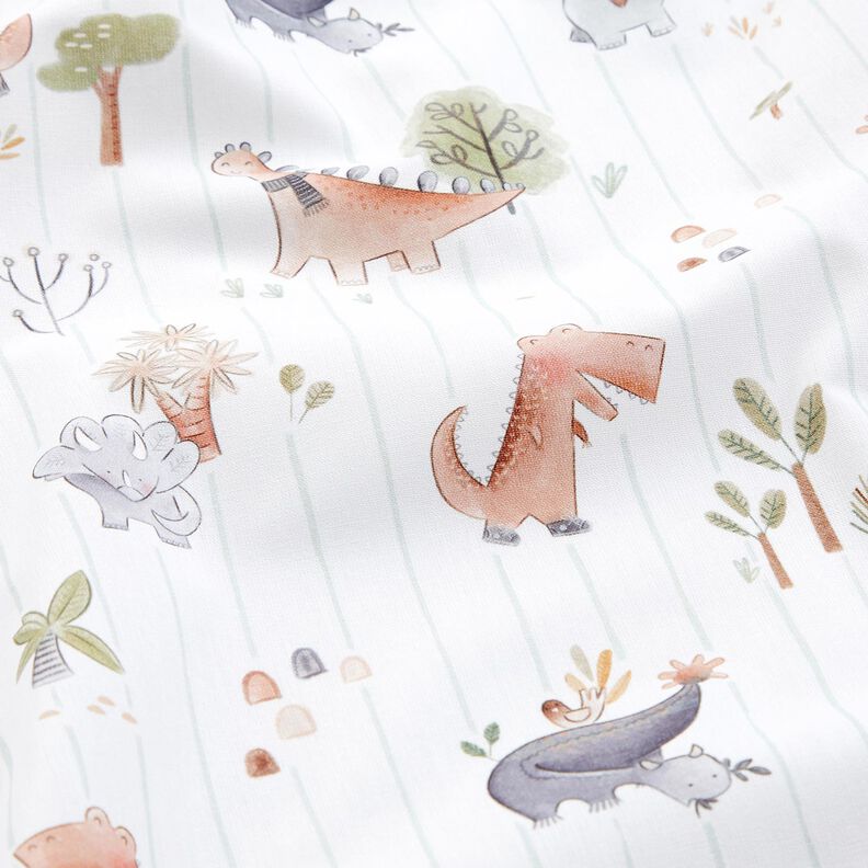 Cotton Poplin Dinosaurs and stripes Digital Print – white/reed, image number 2
