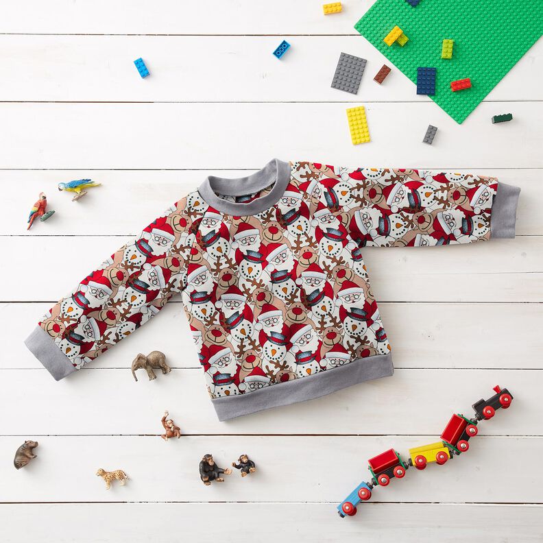 French Terry reindeer, Santa Claus and snowman – offwhite, image number 6