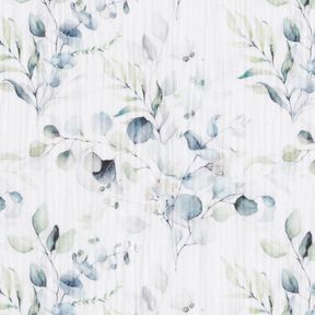 Double Gauze/Muslin watercolour leaf tendrils Digital Print – white,  Double Gauze/Muslin watercolour leaf tendrils Digital Print – white,