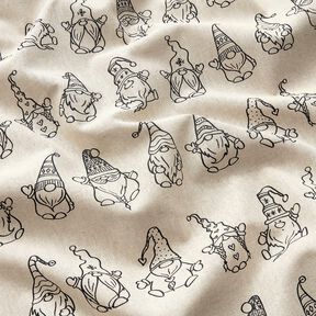 Decor Fabric Half Panama festive gnomes – natural/black, 
