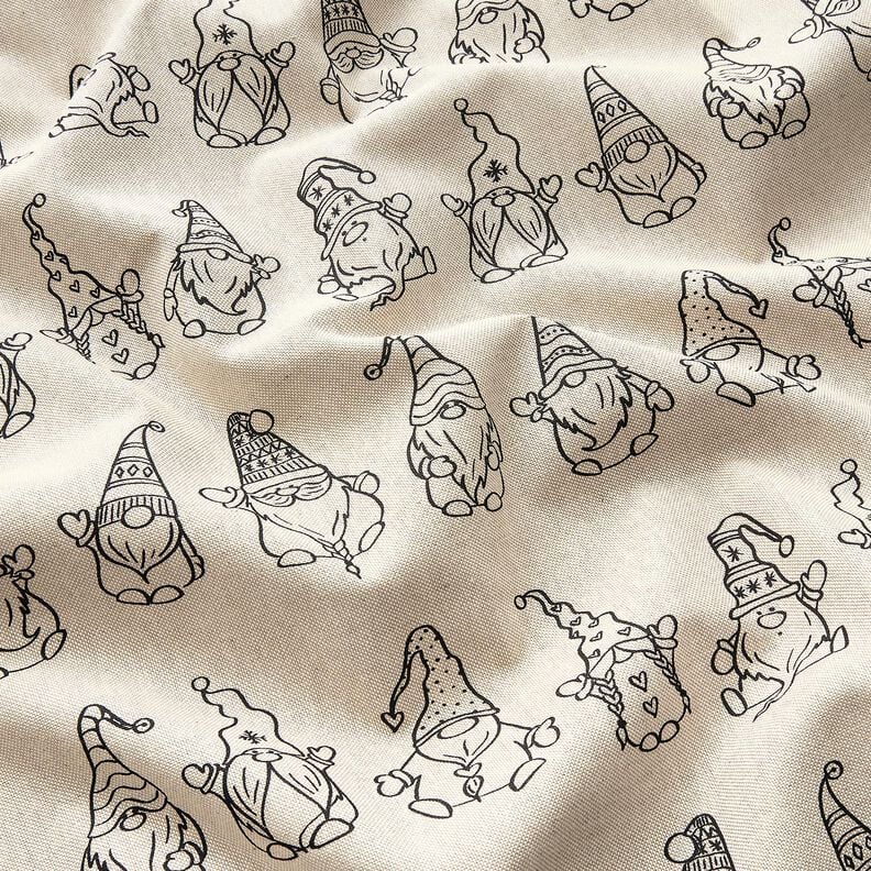 Decor Fabric Half Panama festive gnomes – natural/black,  image number 2
