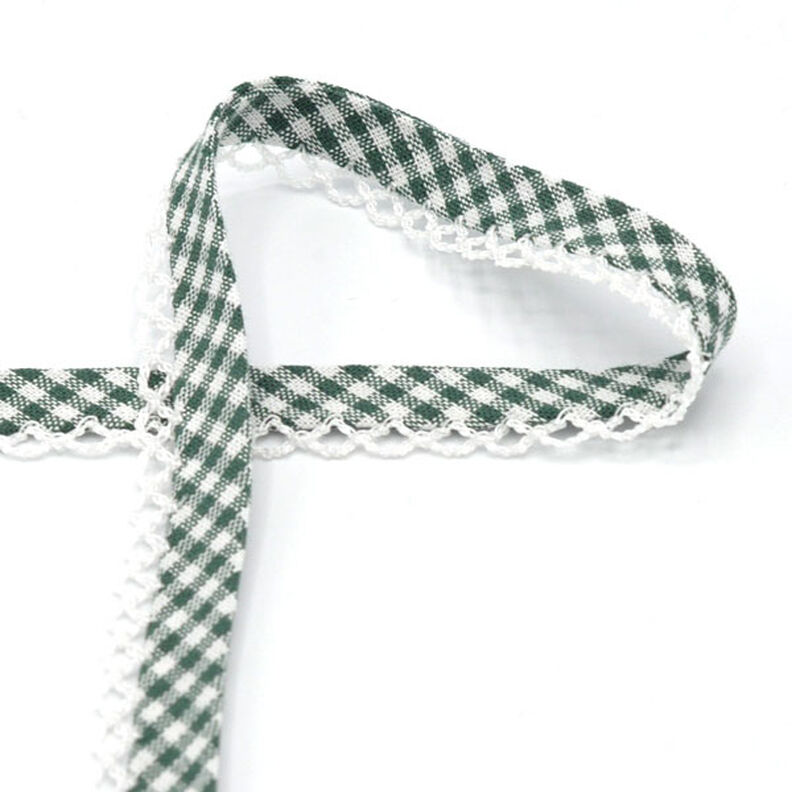 Bias binding Vichy check with crochet border [20 mm] – dark green,  image number 1
