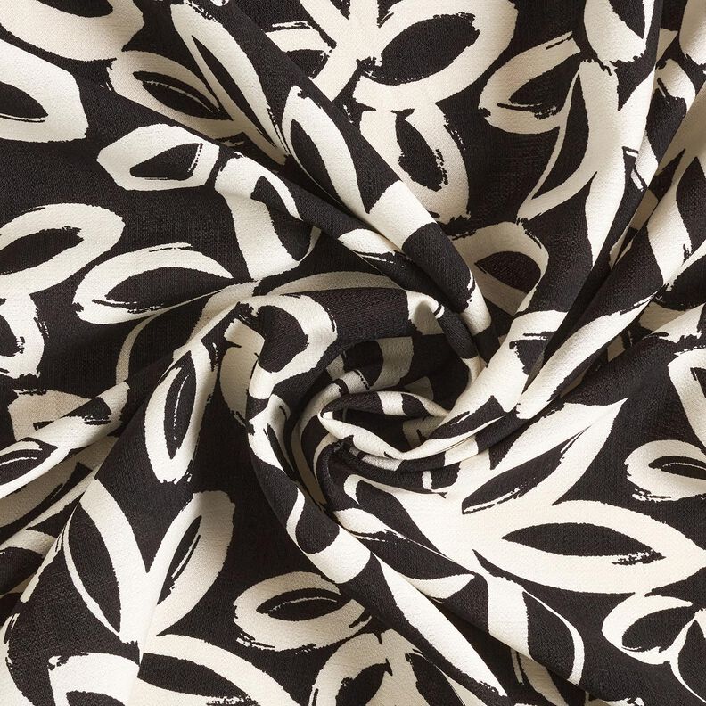 Viscose crepe painted Hawaiian flowers – black/ivory,  image number 3