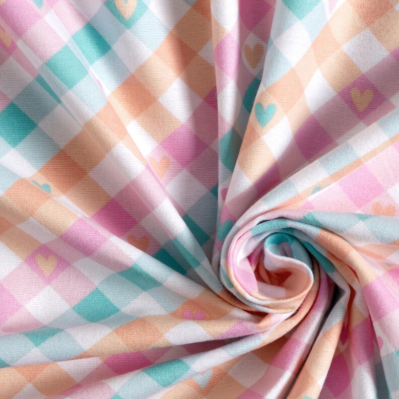 Cotton Flannel diagonal checks with hearts | by Poppy – white/salmon,  image number 3