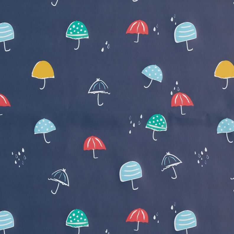 Raincoat Fabric colourful umbrellas Digital Print – navy blue,  image number 1