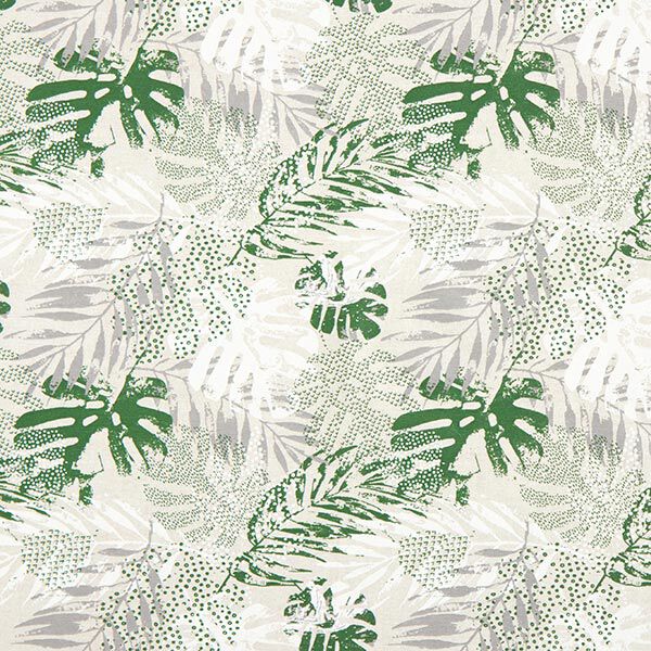Exotic leaves coated cotton – natural/green,  image number 1