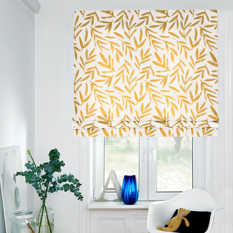Decor Fabric Half Panama minimalist leaves – mustard/natural, image number 6