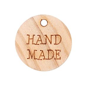 Appliqué Wooden decoration with lettering [ Ø 18 mm ]  | Prym – natural, 