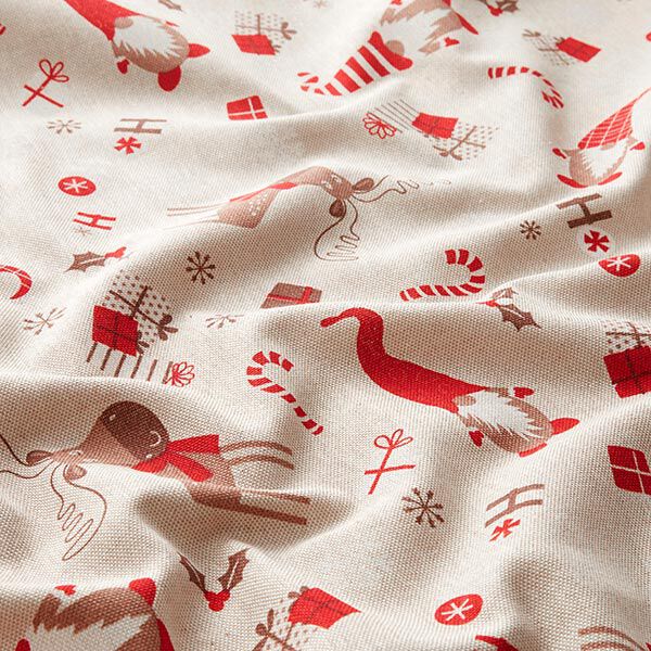 Decor Fabric Half Panama Elves and Reindeer – beige/red,  image number 2