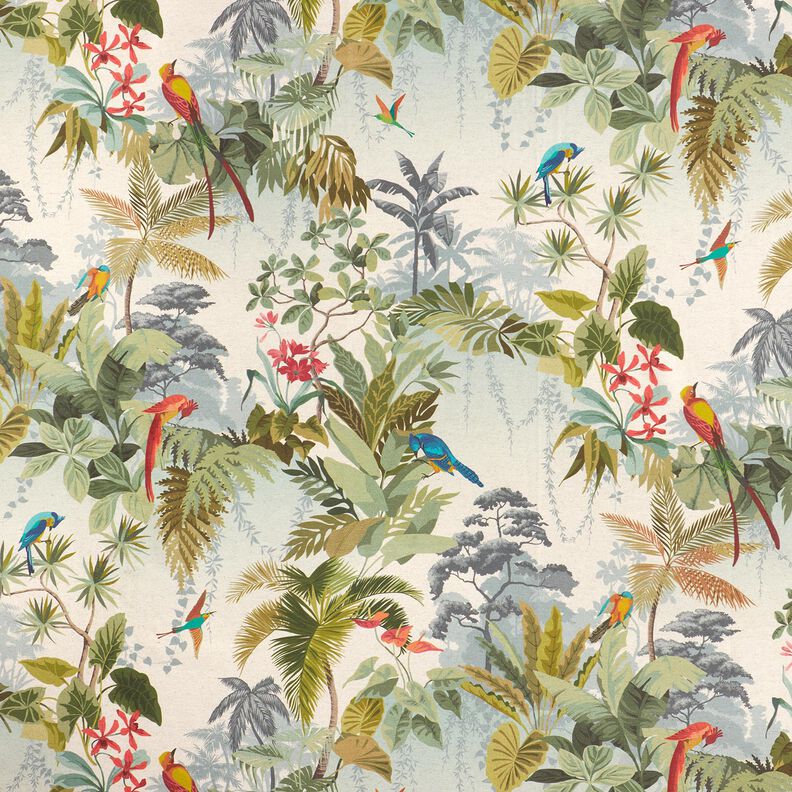 Decor Fabric Half Panama exotic jungle – natural/dark pine,  image number 1