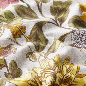 Decorative Panama fabric floral print – misty grey, 