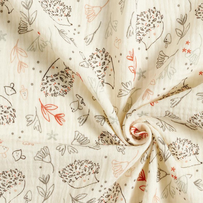 Double Gauze/Muslin Hedgehogs and woodland plants – offwhite, image number 3