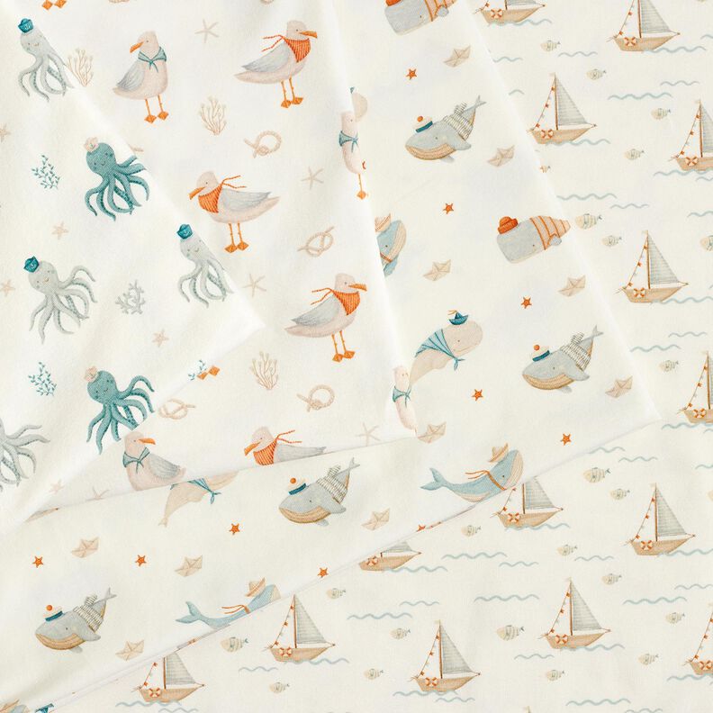 Cotton Jersey maritime whales Digital Print – offwhite, image number 5