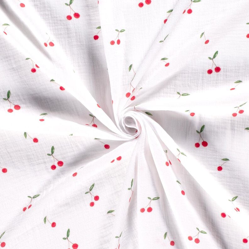 Double Gauze/Muslin watercolour cherries Digital Print – white,  image number 3
