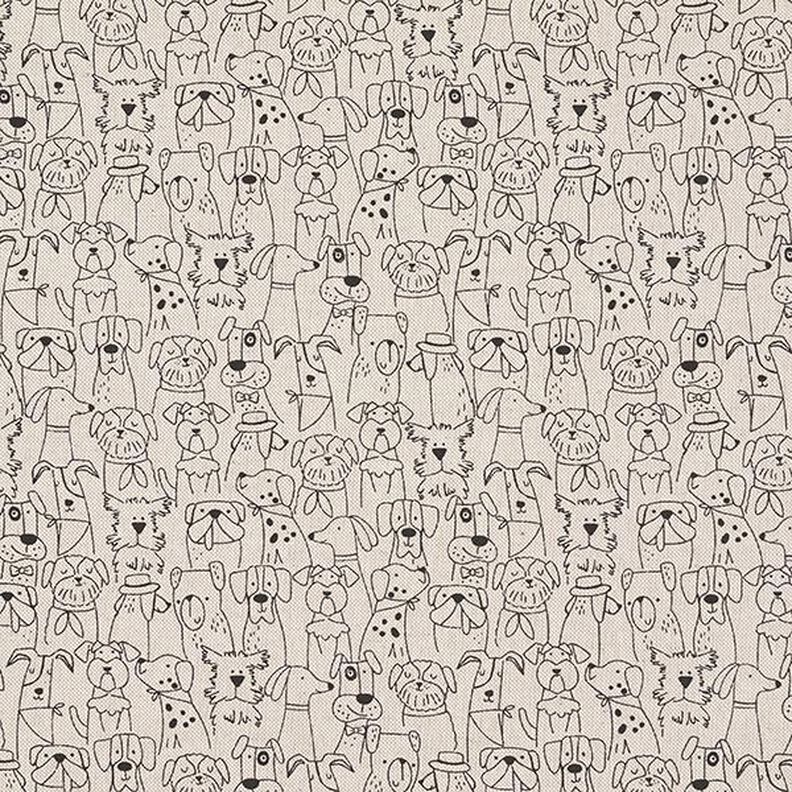 Decor Fabric Half Panama Cartoon Dogs – black/natural,  image number 1