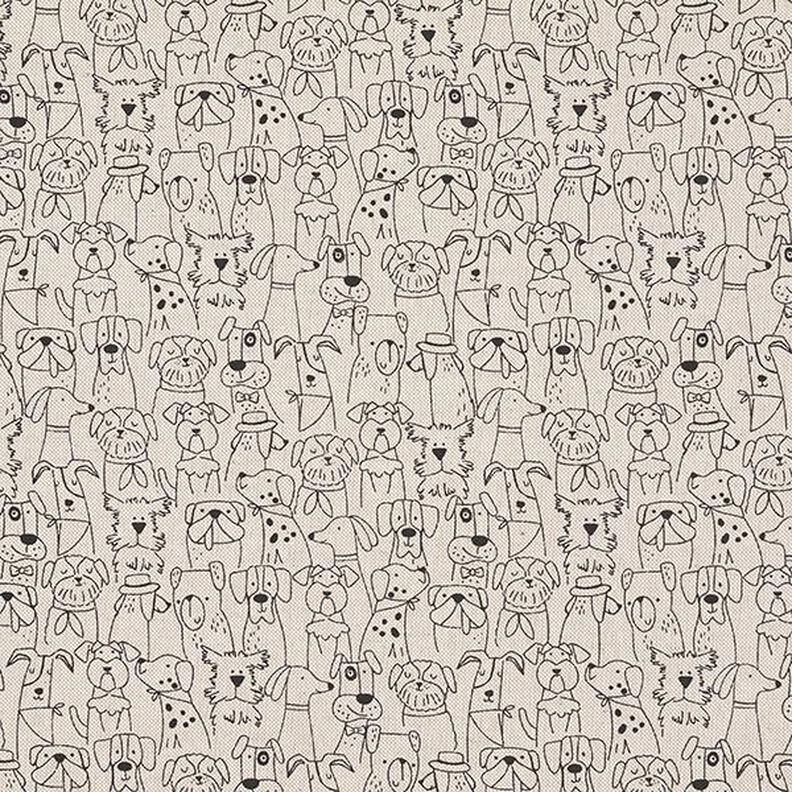 Decor Fabric Half Panama Cartoon Dogs – black/natural,  image number 1