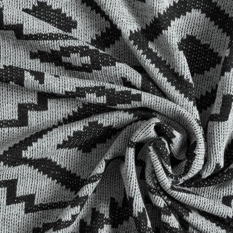 Knitted fabric ikat pattern – grey/black,  image number 3