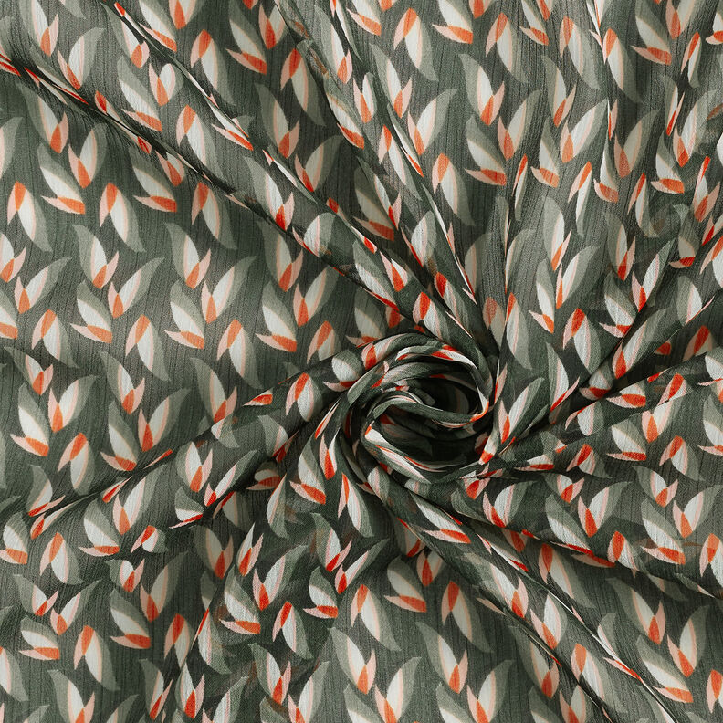Crêpe Chiffon Leaf Pattern – black/reed,  image number 3