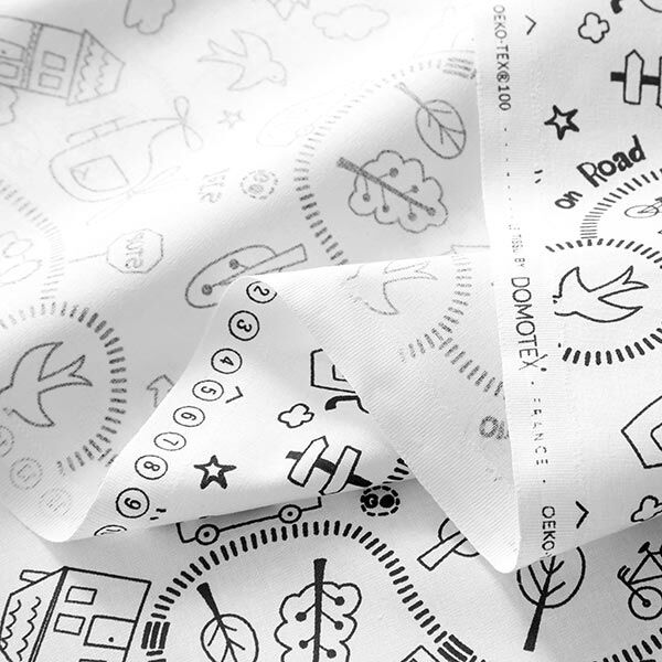 Cotton Poplin Colouring in fabric, on the go – white/black,  image number 3