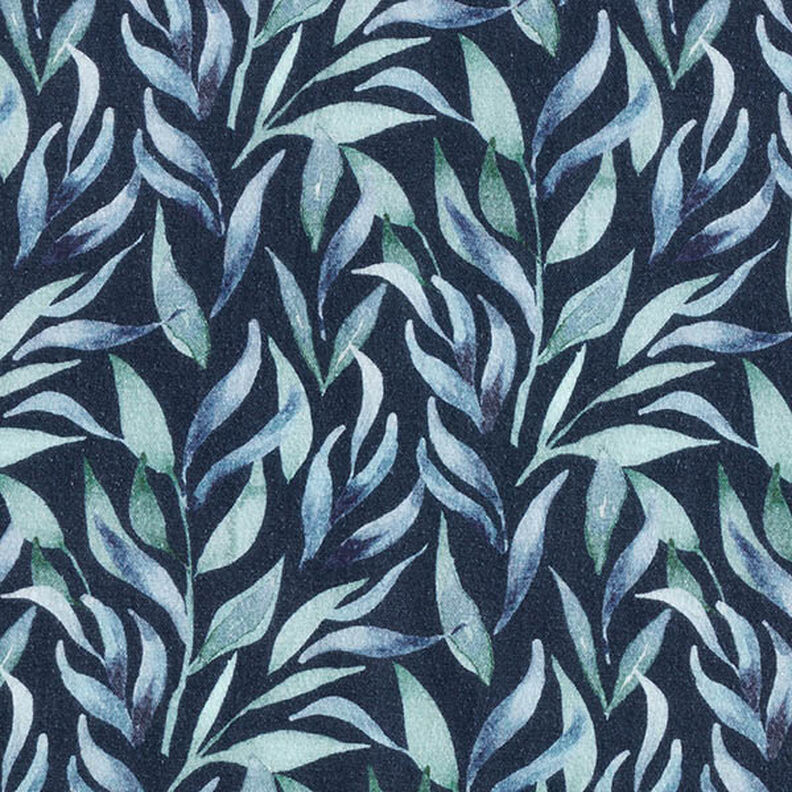 Double Gauze/Muslin Watercolour Leaves Digital Print – navy blue,  image number 1