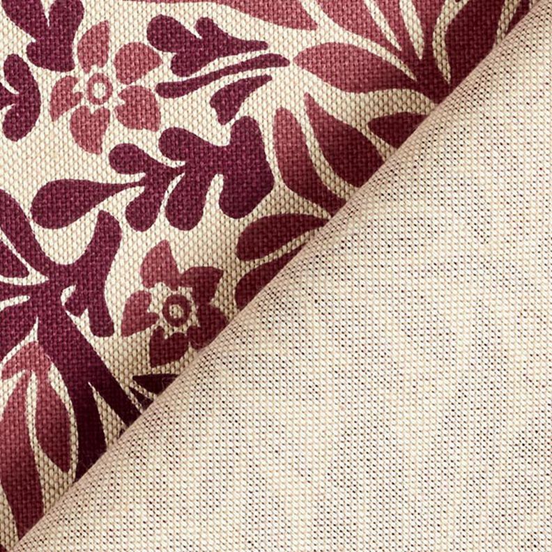 Decor Fabric Half Panama flowers and tendrils – natural/burgundy,  image number 4